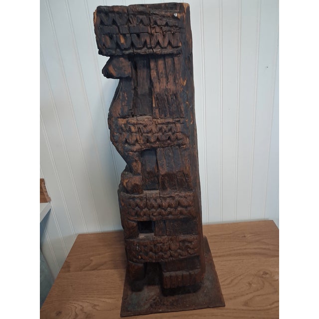 Up for auction/sale is a beautiful, deeply carved antique wooden architectural element, likely a fragment of a pillar,...
