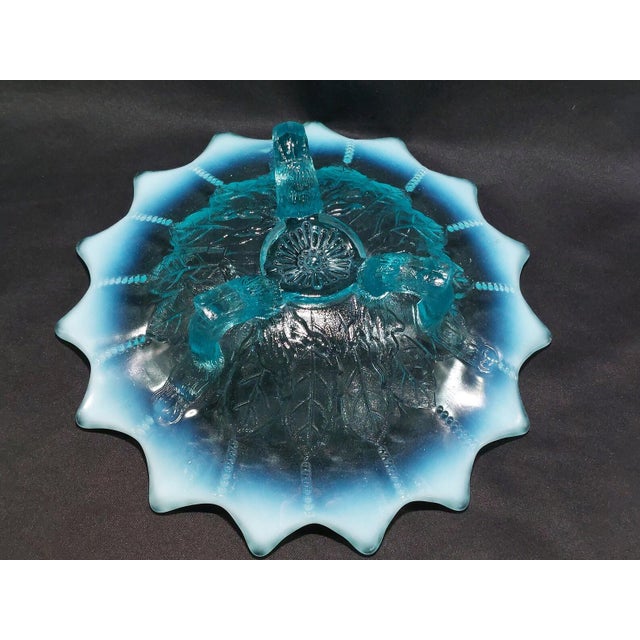1900 - 1909 1905 Edwardian Northwood Leaf and Beads Blue Opalescent 7 Inch 3 Footed Bowl For Sale - Image 5 of 8