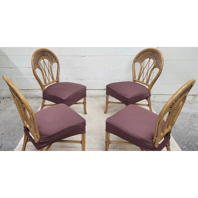 Vintage Rattan Bentwood Coastal Boho Tropical Style Dining Chairs - Set of 4 For Sale - Image 4 of 7