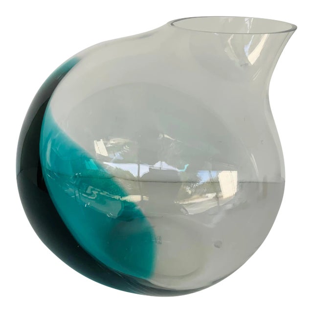 Theodore Alexander Modern Teal and Clear Art Glass. Vase For Sale