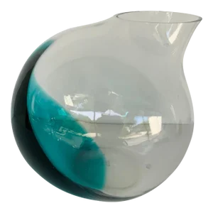 Theodore Alexander Modern Teal and Clear Art Glass. Vase