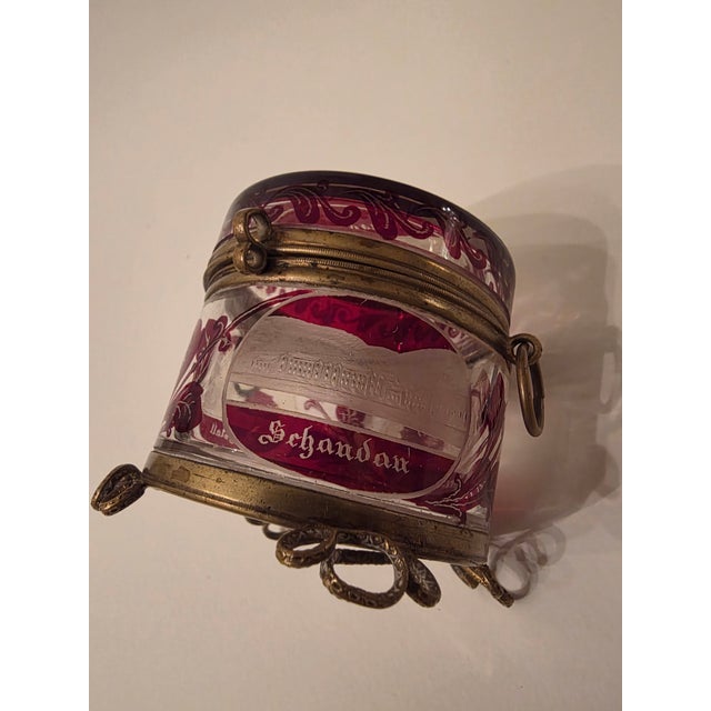 Glass Antique Bohemian Crystal Souvenir Box With Etched Views For Sale - Image 7 of 12