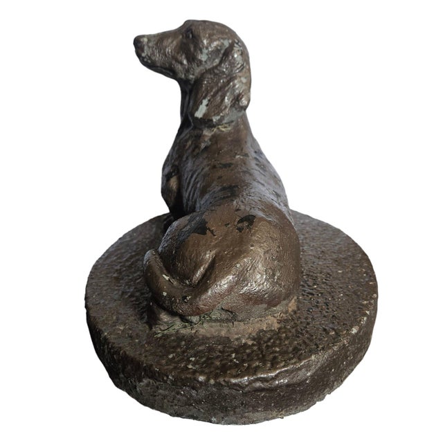 Vintage Dachshund Dog Cement Statue Concrete Sculpture Folk Art Large Heavy -Measures about 14.5" x 11" tall x 10.5" wide...