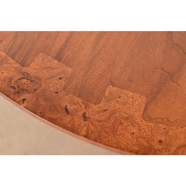 Mastercraft Italian Neoclassical Walnut and Burl Wood Parcel Gilt Pedestal Extension Dining Table For Sale In South Bend - Image 6 of 15