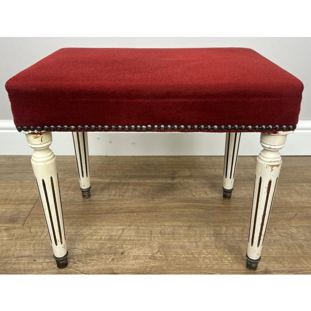 Vintage French Stool in Fabric For Sale - Image 4 of 11