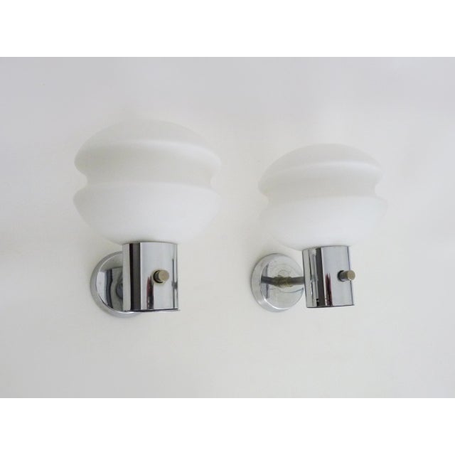 Vintage Wall Sconces in Chrome Metal and White Glass, 1960s, Set of 2 For Sale - Image 4 of 11