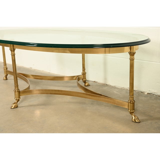 Metal LaBarge Hollywood Regency Brass and Glass Hooved Feet Cocktail Table, Circa 1960s For Sale - Image 7 of 12