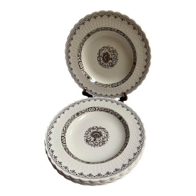Antique 19th Century Minton England 9.5" Diameter Soup Bowls Ribbed "Ganges" Pattern - Set of Five(5) For Sale