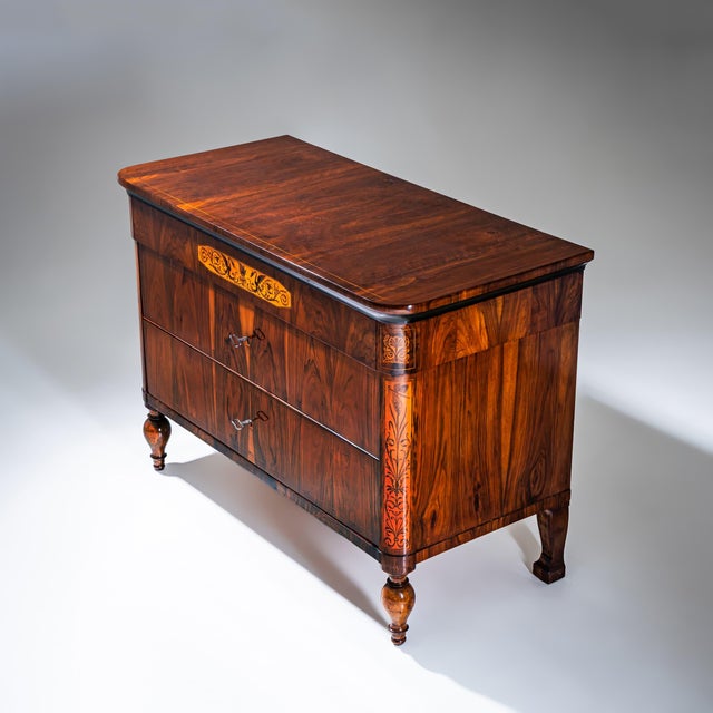 Brown Biedermeier Marquetry Chest of Drawers, Italy, 19th Century For Sale - Image 8 of 14