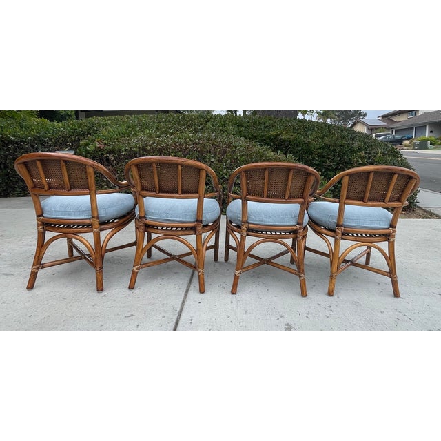 Brown 4 Authentic McGuire Vintage Rattan Cane Back Armchairs, Coastal Style For Sale - Image 8 of 14