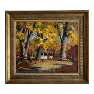 Vintage Impressionist Framed Fall Landscape Oil Painting For Sale
