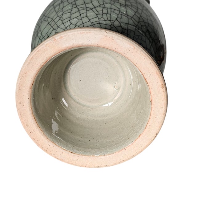 Japanese Soma Ware Green Crackle Vase 9.75" For Sale - Image 10 of 10