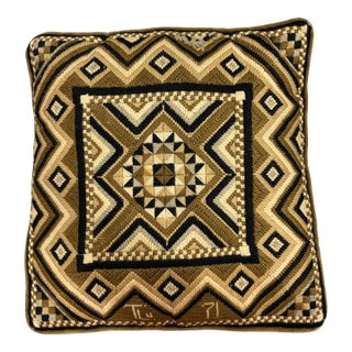 Vintage 1971 & Signed Bargello Needlepoint Pillow - Handmade of Wool and Velvet by Textile Artist T. Lu Nixon - Mid Century Modern - Boho Chic - MCM For Sale