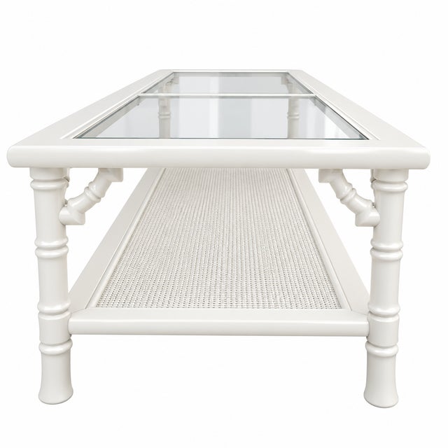 Vintage Faux Bamboo Glass Top Coffee Table in Super White Satin For Sale In Miami - Image 6 of 12