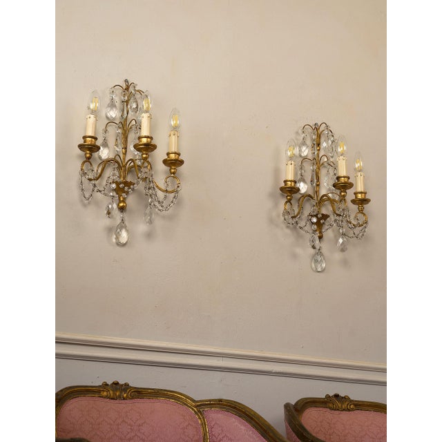 French-Style Wall Lamps with Cut Crystals, 1930s, Set of 2 For Sale - Image 10 of 14