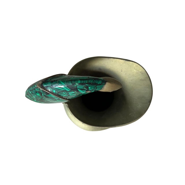 Green Vintage Brass Pitcher With Malachite Parrot Handle For Sale - Image 8 of 10