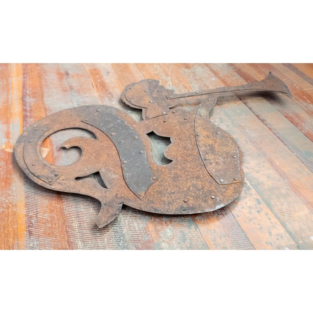 Brown Early 20th Century Primitive Folk Art Sheet Metal Weathervane of Triton For Sale - Image 8 of 15