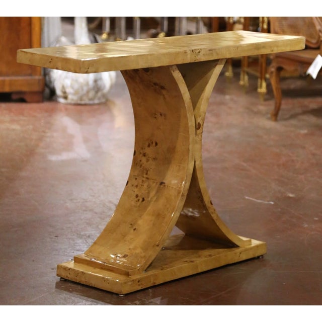 Wood Mid-Century French Art Deco Style Burl Elm Console Table For Sale - Image 7 of 9