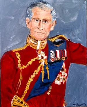 "King Charles III" Original Expressionist Portrait Acrylic Painting by Sandy Welch