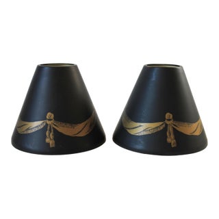 Pair of Vintage Tapered Cone-Shaped Toleware Metal Lamp Shades For Sale