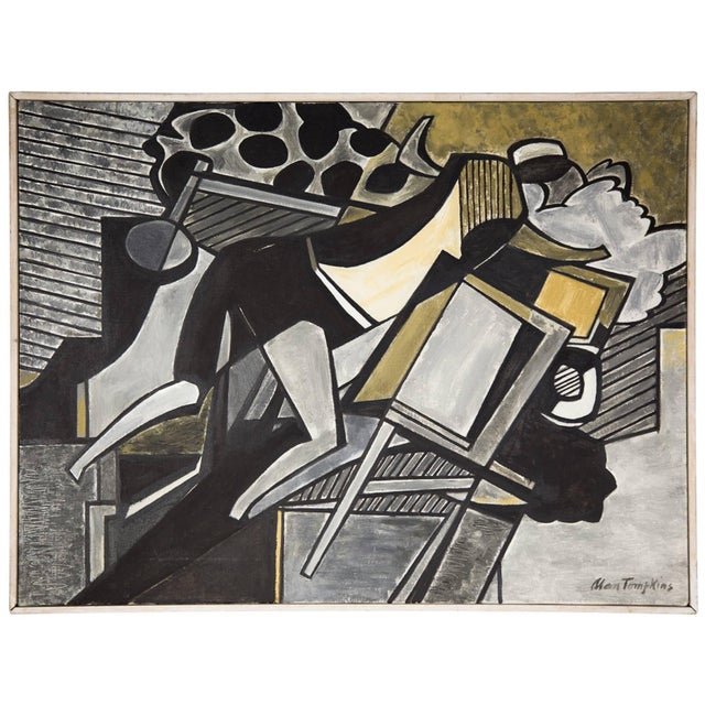 Alan Tompkins, Abstract Oil Painting Alan Tompkins Surrealist Cubism WPA Artist For Sale