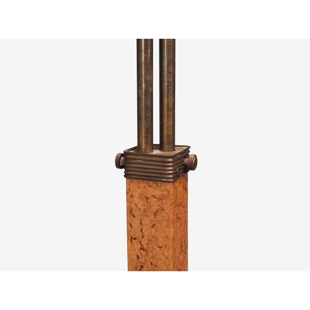 Swedish Art Deco, Double Floor Lamp, Burl Wood, Metal, Fabric, Sweden, 1940s For Sale - Image 12 of 17