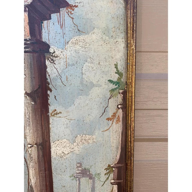 Early 20th Century Early 20th Century Italian Capriccio Landscape Painting in Shaped Gilt Frame For Sale - Image 5 of 9