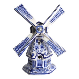 Dutch Delft Blue Windmill Table Lamp For Sale