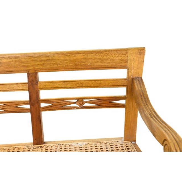 Early 20th Century Vintage French Provincial Carved Pine Cane Child’s Bench For Sale - Image 5 of 10