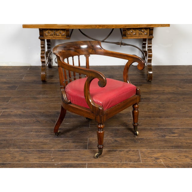 19th Century English Regency Period 19th Century Mahogany Horseshoe Back Upholstered Armchair For Sale - Image 5 of 11