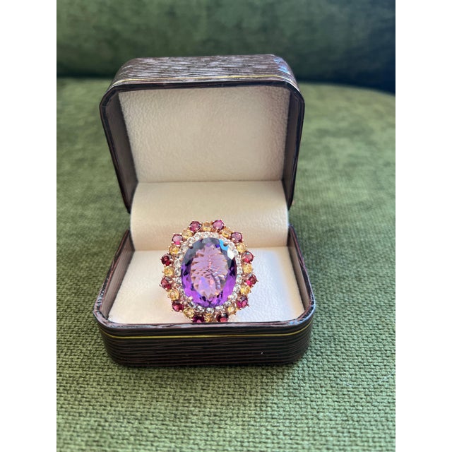 Amethyst Bochic "Orient" Vintage Amethyst & Multi Gem Cocktail Ring Set 18K Gold & Silver For Sale - Image 8 of 18