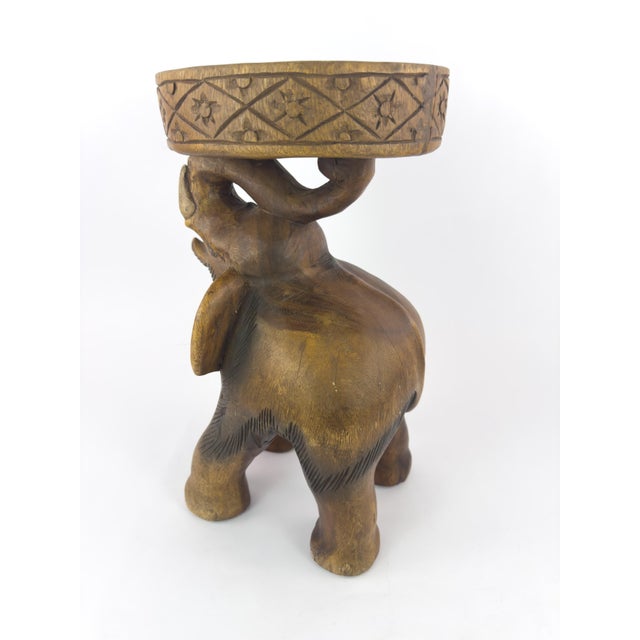 Vintage Thai Hand-Carved Hardwood Elephant Side Table / Sculptural Stool For Sale - Image 11 of 18