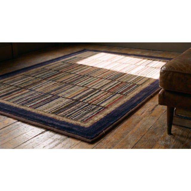 1920s Multi Purple Stripe Folk Art Antique American Hooked Rug 2'7" X 3'8" Knotted Wool Carpet For Sale - Image 16 of 16
