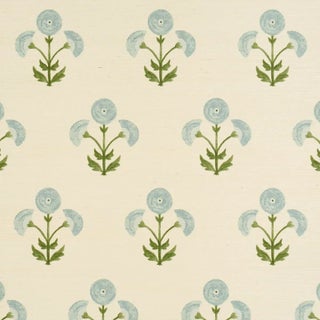Schumacher Saranda Flower Sisal Wallpaper In Sky For Sale