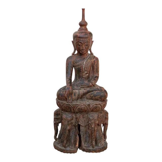 Circa 1800's Large Buddha Sculpture W/ Elephant Base For Sale