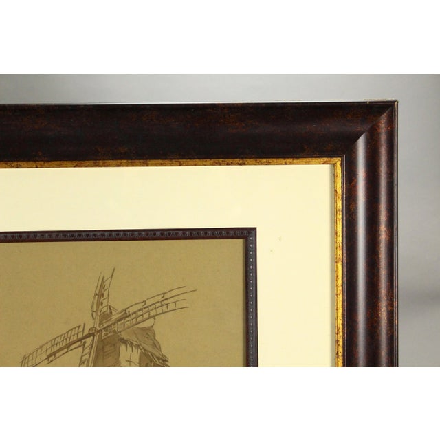 Antique De Marcillac French Gouache and Watercolor Painting of a Stage Coach & Windmill For Sale In Houston - Image 6 of 8