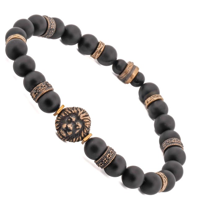 Contemporary Black Onyx Stone King Lion Beaded Bracelet For Sale - Image 3 of 7