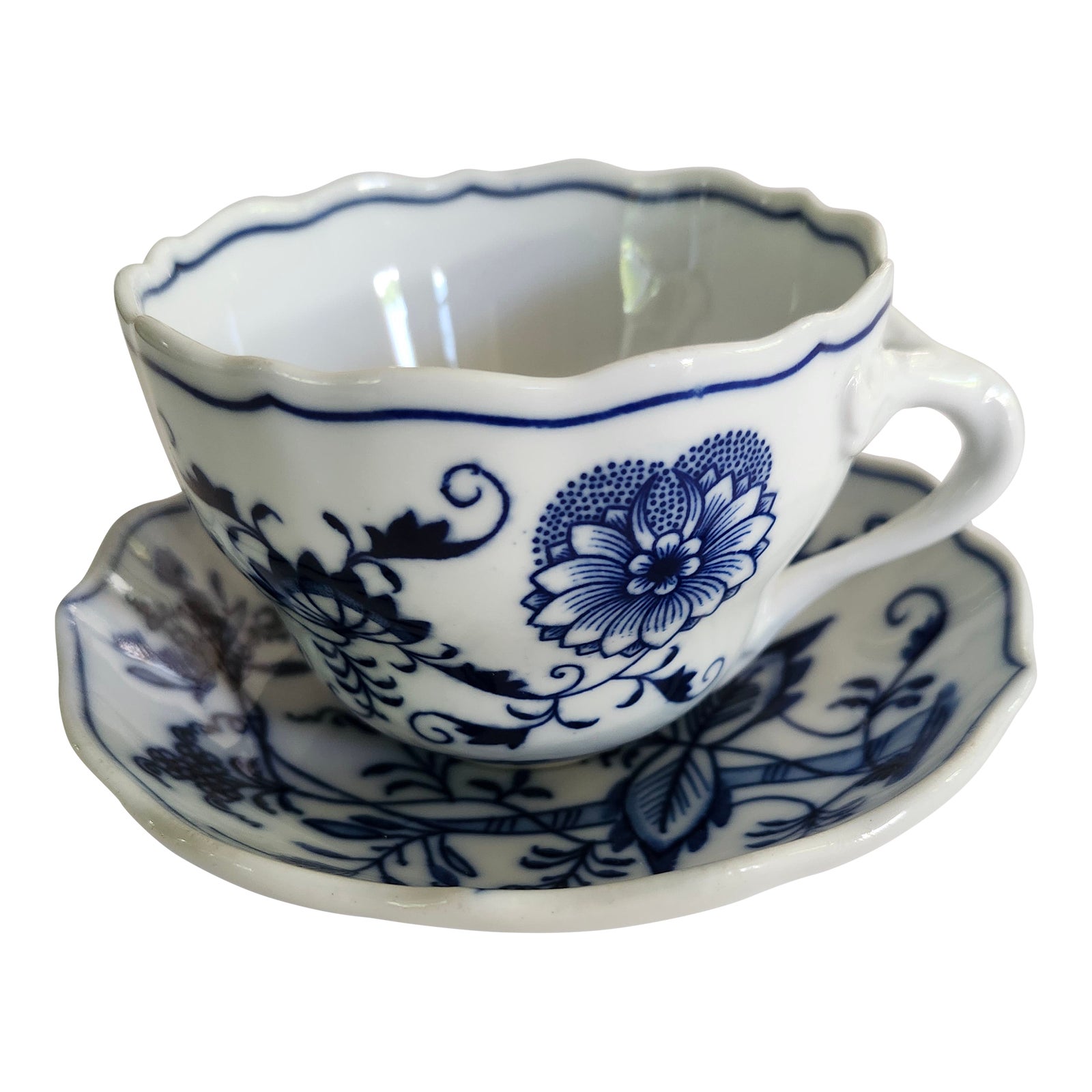 Antique Carl Teichert Meissen Blue Onion Pattern Cup and Saucer