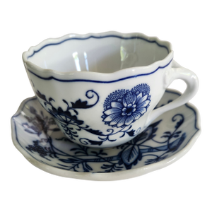 Antique Carl Teichert Meissen Blue Onion Pattern Cup and Saucer