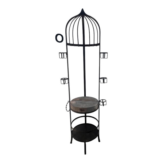 1980s Signed Phyllis Morris Beverly Hills Monumental Wrought Iron Wine & Cheese Stand, 83” For Sale