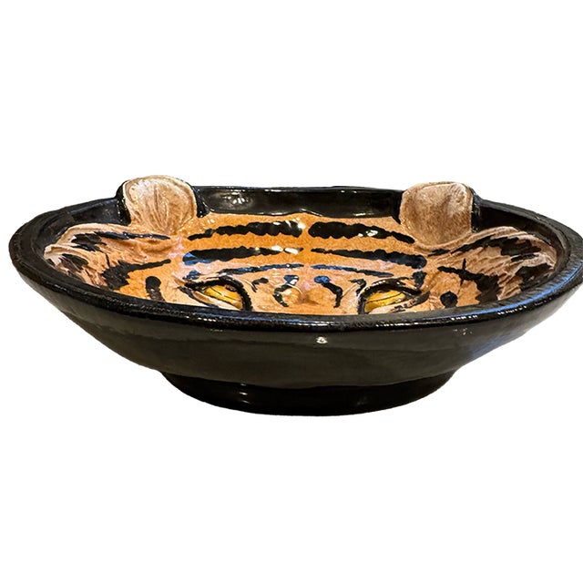 Mid 20th Century Vintage Italian Taste Setter Sigma Hand-Painted Tiger Face Ceramic Bowl/Sculptural Dish For Sale - Image 5 of 10
