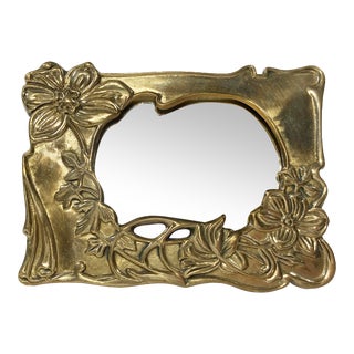 Vintage Brass Floral Motif Tabletop Vanity Mirror* For Sale