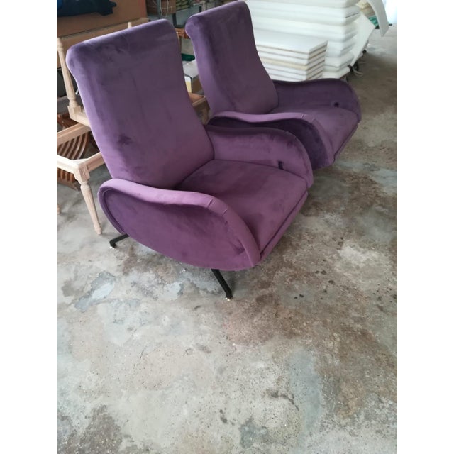 Reclining Chair in Purple Velvet, 1970s For Sale - Image 6 of 14