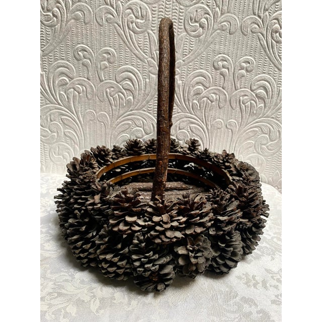 1910s Adirondack Arts and Crafts Hand Made Pine Cone Basket For Sale - Image 5 of 10