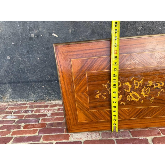Vintage Louis XvI Style Marquetry Stretcher Base Brass Mounted Floral Inlaid Card Table For Sale - Image 16 of 16