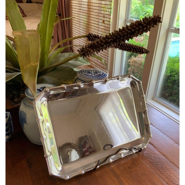 1980s 1970's Farberware Bamboo Stainless Steel Tray. Vintage Barware for Palm Beach Regency, Grandmillennial & Bar Cart Decor - See Pics! For Sale - Image 5 of 10