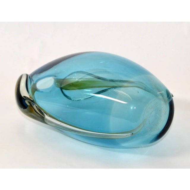 Vitrix Studio Blown Light Blue & Gold Art Glass Vase Thomas Buechner Op Art 80s For Sale - Image 10 of 13