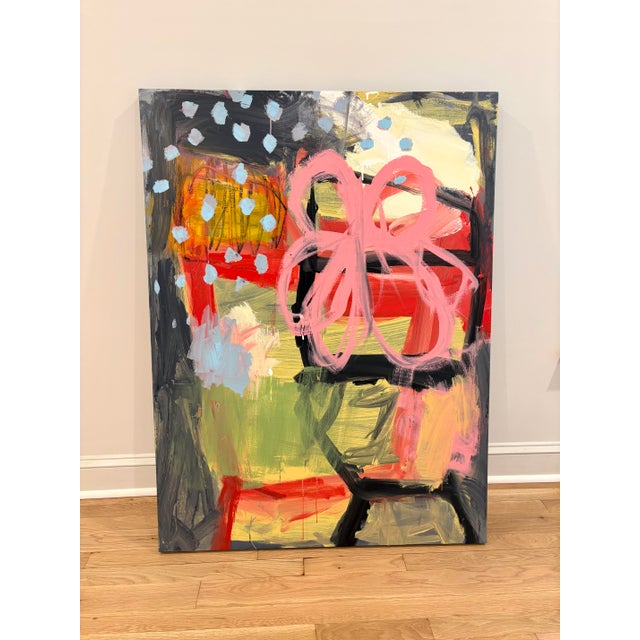 Acrylic on canvas, 48 x 36, edges, painted the same color as the background, back wired, ready to hang.