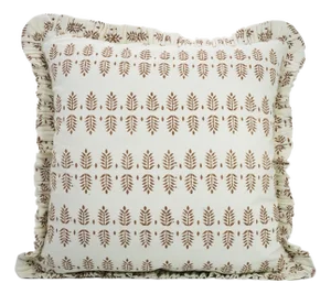 Fabdivine Handcrafted Block Print Frill Cushion Cover 12x20 Inch Thick Cotton White- Darpan