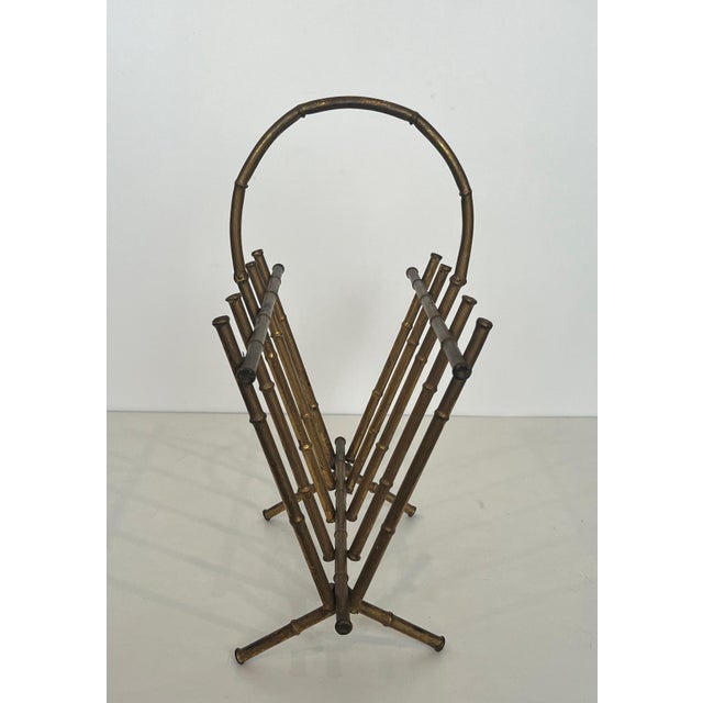 Maison Baguès 1940s Magazine rack in faux bamboo and gold metal Attributed to Maison Baguès For Sale - Image 4 of 12